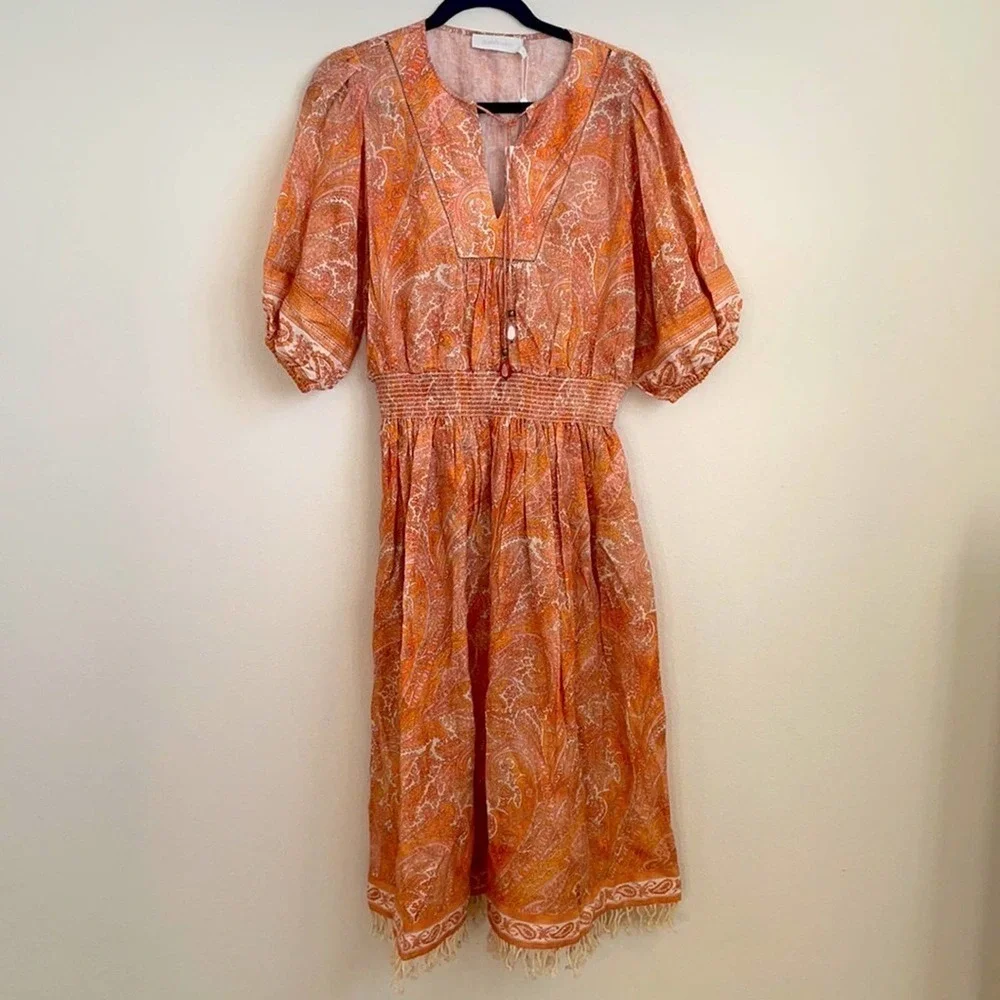zimmermann orange paisley dress Paisley-print chiffon maxi dress - antique rose